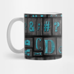 Print Block Alphabet in Tuquoise blue and black Mug